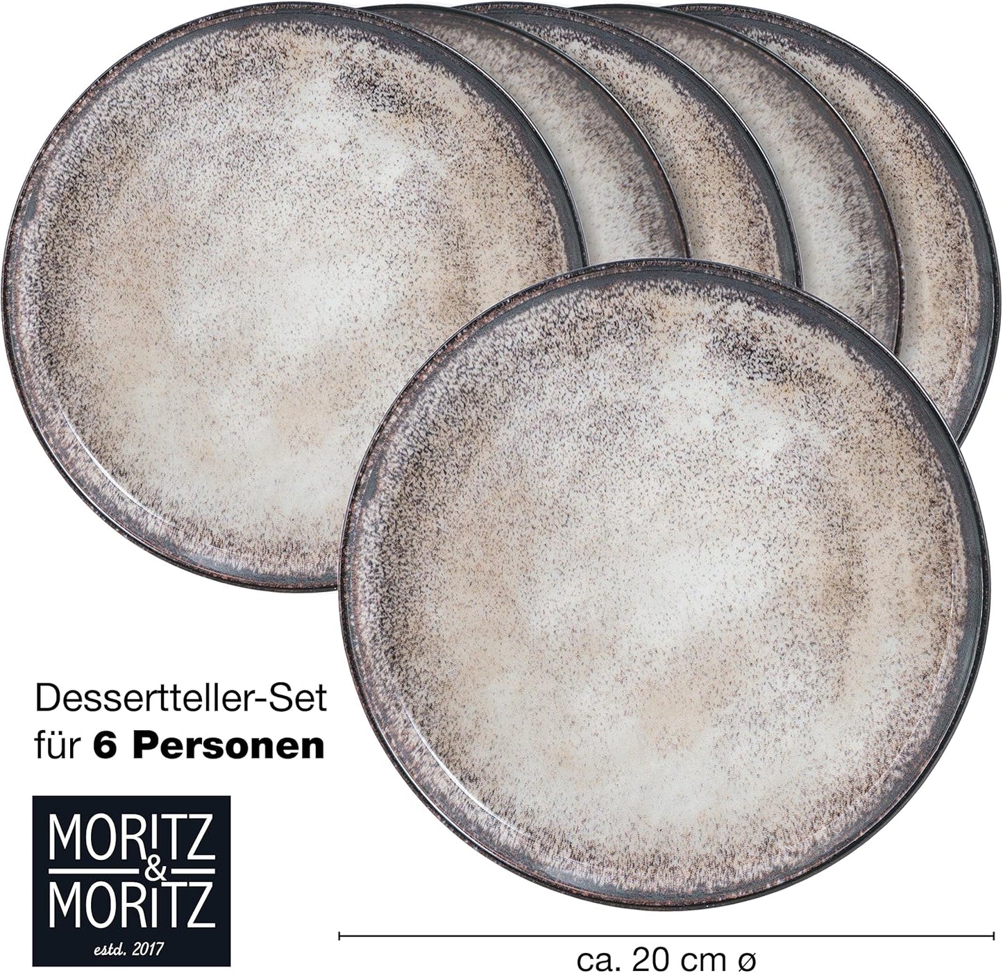 Moritz & Moritz VIDA 18-delige serviesset 6 personen, keramiek tafelservies zwart-beige, vaatwasser-, magnetron- en krasbestendig, borden set met 6 platte borden, 6 soepborden en 6 ontbijtborden VOLLEDIGE-SET - 18-delige bordenset bestaande uit 6 platte d
