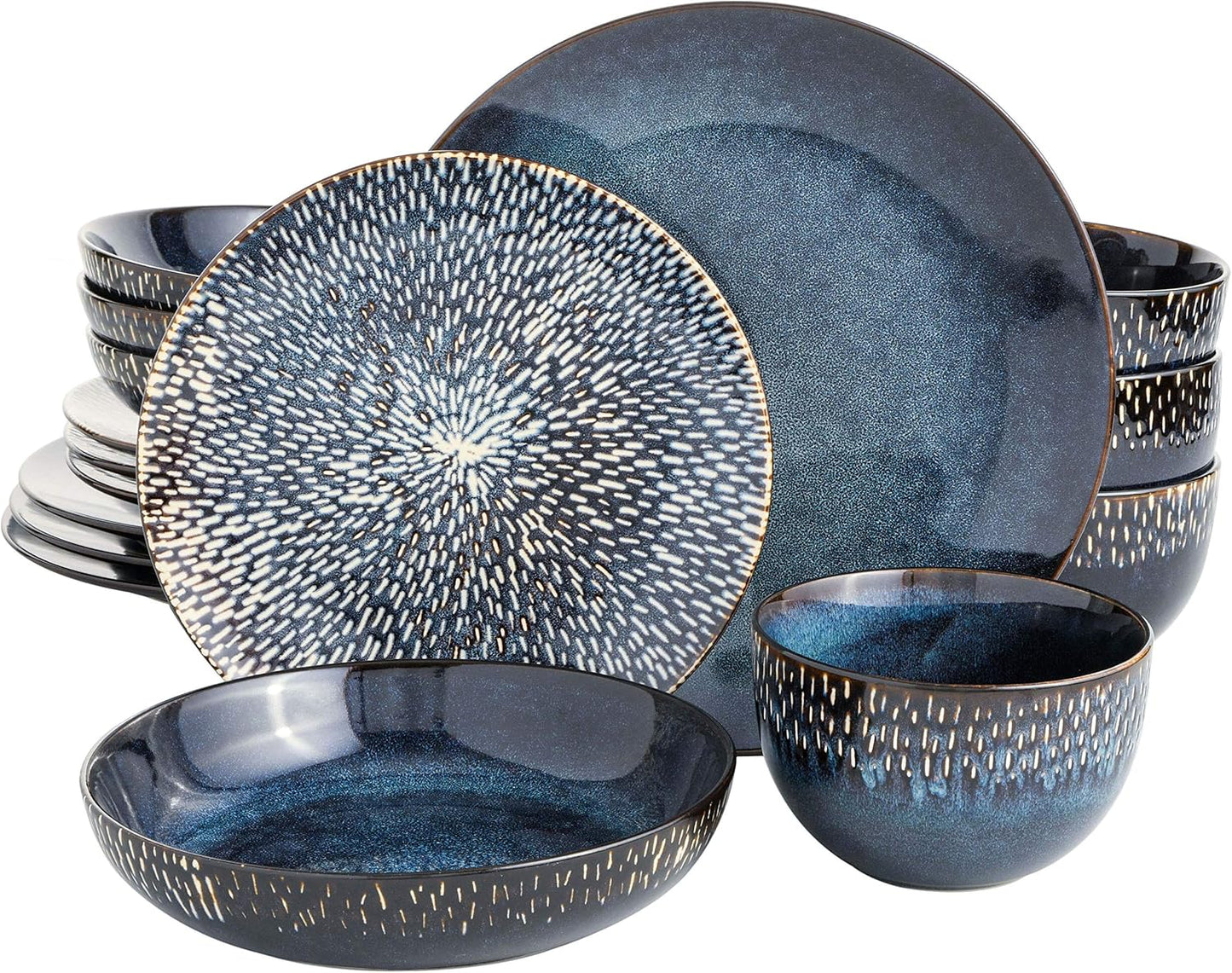 Gibson Elite Matisse Serviesset met dubbele kom, servies voor 4 (16 stuks), kobaltblauw Breng een gevoel van elegantie aan uw tafel met de Gibson Elite Matisse 16-delige dubbele Bowl serviesset. Elk item in deze set brengt eigentijdse mode op tafel met ee