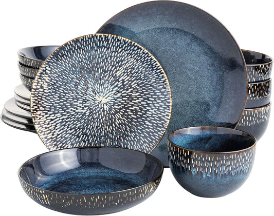 Gibson Elite Matisse Serviesset met dubbele kom, servies voor 4 (16 stuks), kobaltblauw Breng een gevoel van elegantie aan uw tafel met de Gibson Elite Matisse 16-delige dubbele Bowl serviesset. Elk item in deze set brengt eigentijdse mode op tafel met ee
