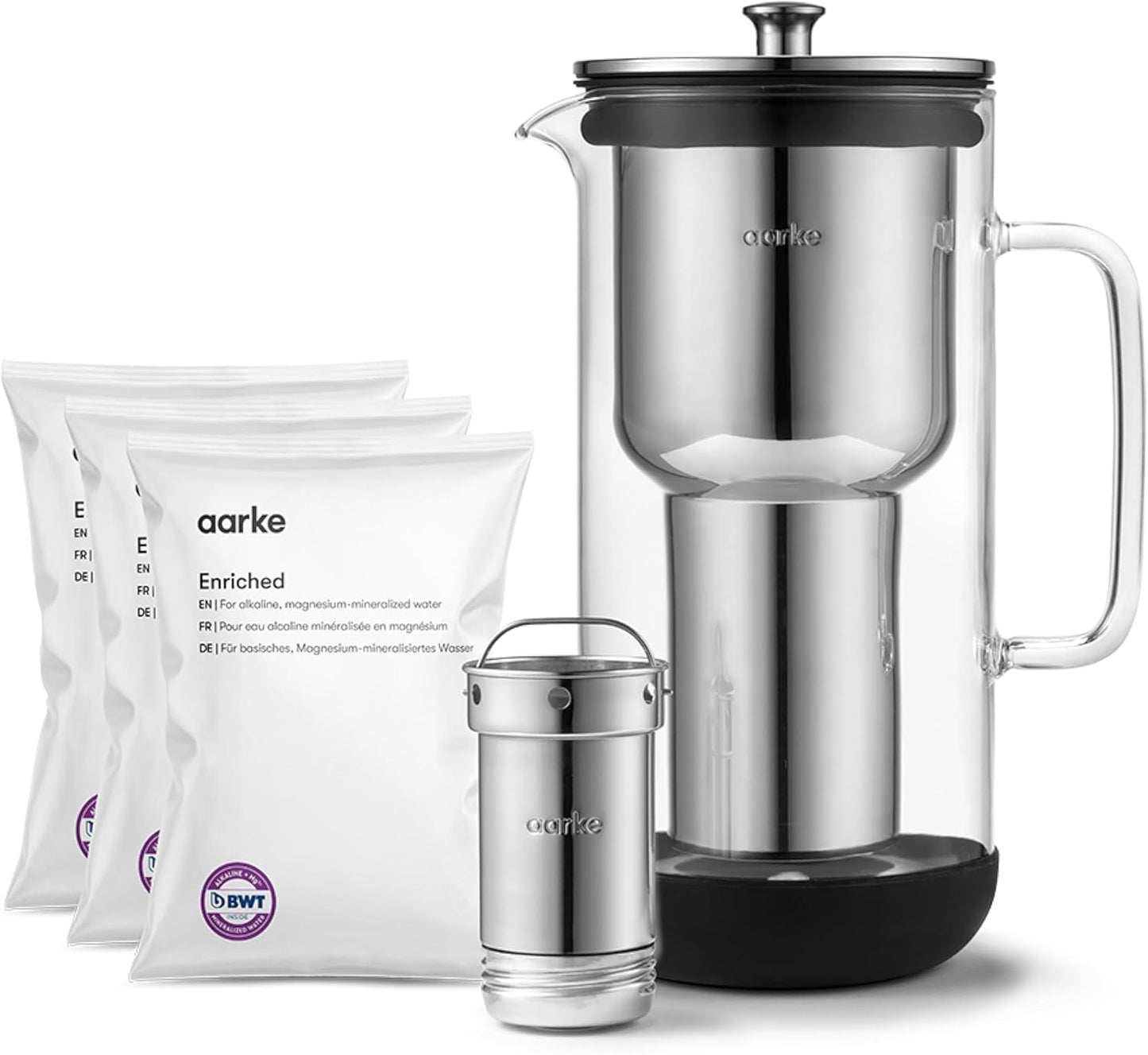 Jansen Keuken glazen waterfilter 2.4L met roestvrijstalen filter Ontdek de veelzijdigheid van de Aarke Purifier bij Jansen Keuken. Deze glazen waterfilter 2.4L biedt een verfijnde combinatie van glas en roestvrij staal. Het strakke design zorgt voor een s